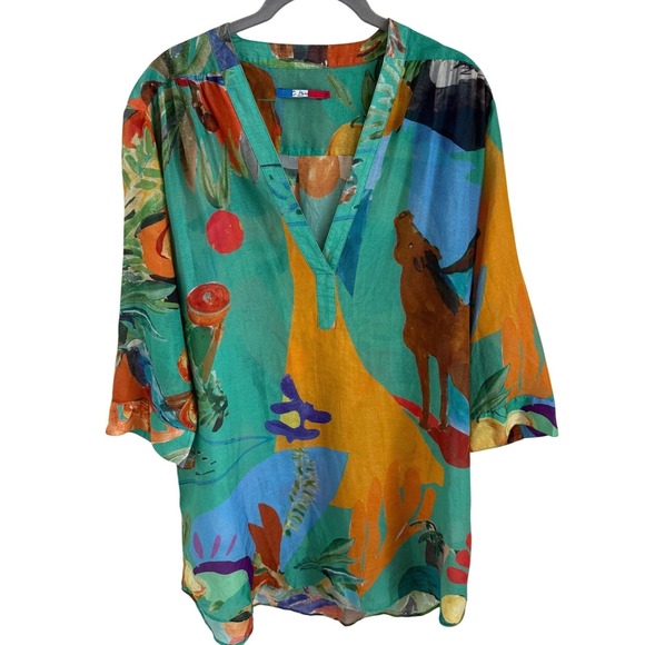 G.KERO Paris Silk‎ Blend Tunic Top Med 101/190 Limited Edition Jungle Horse Bird - Picture 3 of 10
